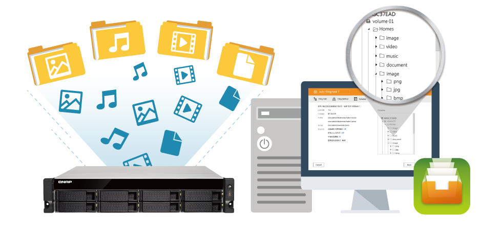 Storage TS-853BU, grandes volumes de arquivos organizados com o Qfiling